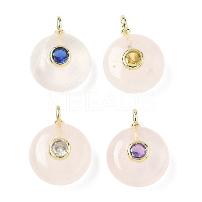 Natural Rose Quartz Flat Round Pendants G-H318-01G-09-1