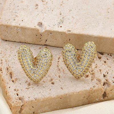 Brass Micro Pave Clear Cubic Zirconia Stud Earrings for Women LS-EJEW-F352-06G-1