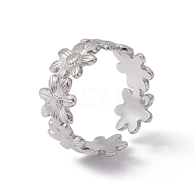 Non-Tarnish 304 Stainless Steel Ring Flower Wrap Open Cuff Ring for Women LS-RJEW-C045-17P-1