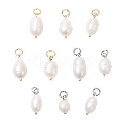 2Pcs 2 Colors Natural Cultured Freshwater Pearl Rice Pendants PALLOY-JF04200-1