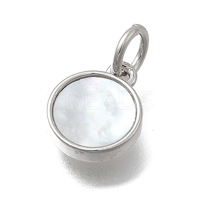 Brass & Natural Shell Flat Round Charms KK-D431-025A-01P-1