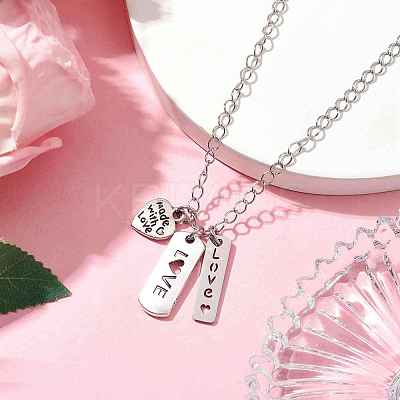 Valentine's Day Alloy and 201 Stainless Steel Word Love Pendant Necklaces NJEW-JN04693-1