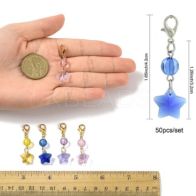 50Pcs Glass & Acrylic Star Pendant Decorations HJEW-FS00046-1