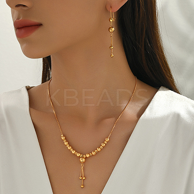 Vintage Brass Round Beaded Tassel Necklace & Earrings for Women EI2858-1