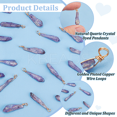 20Pcs Electroplated Natural Quartz Crystal Dyed Pendants FIND-FG0003-29-1