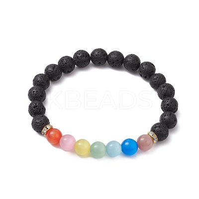 8mm Round Natural Lava Rock Beads Stretch Bracelets BJEW-JB10945-1