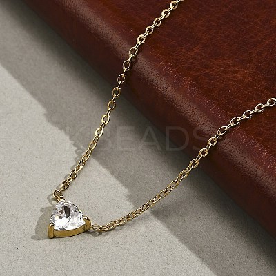 304 Stainless Steel Crystal Cubic Zirconia Triangle Pendant Necklaces for Women NJEW-Z064-02G-1