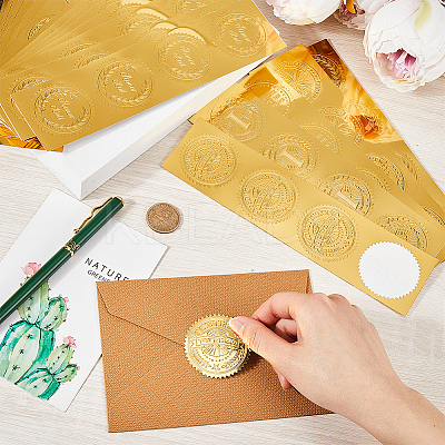 50 Sheets 5 Styles Plastic Self Adhesive Gold Foil Embossed Stickers DIY-CP0010-42-1