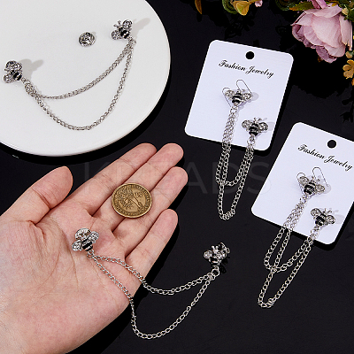 4Pcs Bee Zinc Alloy Rhinestone Fringed Brooches JEWB-FH0002-33P-1