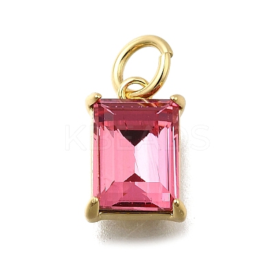 Rectangle Brass with Glass Charms KK-G525-05G-1