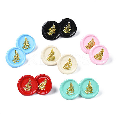 Flat Round with Sailboat Stud Earrings for Women EJEW-N046-014-NR-1