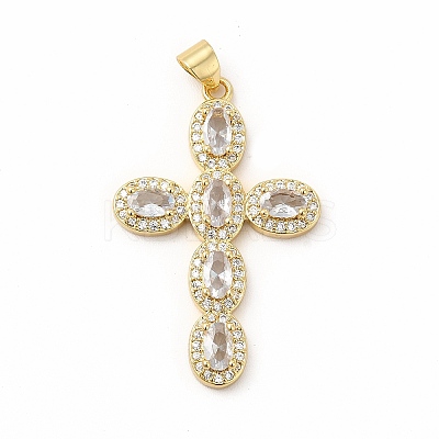 Rack Plating Brass Cubic Zirconia Pendants X-KK-G456-25G-01-1