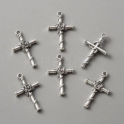 Tibetan Style Alloy Pendants. Cross with Rose LS-FIND-WH0111-234B-1