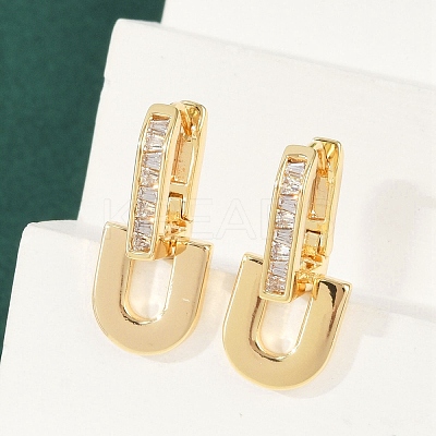 Brass Clear Cubic Zirconia U-Shaped Hoop Earrings EJEW-Q016-20G-1
