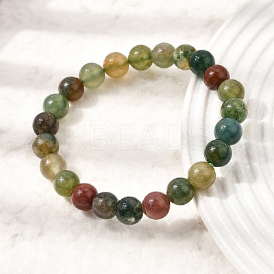 8MM Natural Indian Agate Round Beaded Stretch Bracelets for Women GG-CBA3F02-08-1