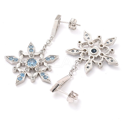 Rack Plating Brass Micro Pave Clear Cubic Zirconia Snowflake Dangle Stud Earrings EJEW-T021-03P-1