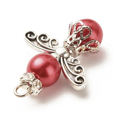 Baking Paint Pearlized Glass Pearl Pendants PALLOY-JF01576-1