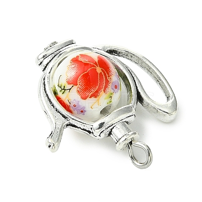 Rotatable Floral Printed Porcelain Bead Teapot Pendants PALLOY-JF03167-1