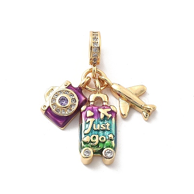 Rack Plating Brass Clear Cubic Zirconia European Dangle Charms KK-Q017-36G-1