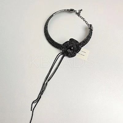 Alloy Full Rhinestone Flower Tassel Choker Necklaces for Women FS-WGB9586-02-1