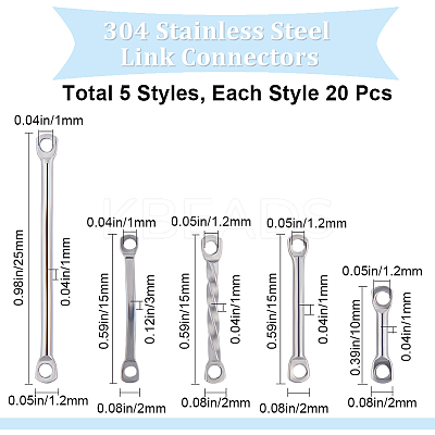 100Pcs 5 Styles 304 Stainless Steel Connector Charms STAS-BBC0002-76-1