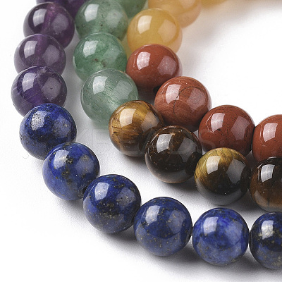 7 Chakra Theme Natural Red Rainbow Jasper & Yellow Aventurine & Tiger Eye & Green Aventurine & Blue Spot Stone & Lapis Lazuli & Amethyst Beads Strands G-F668-23-4mm-1