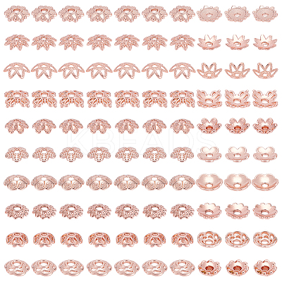 100Pcs 10 Styles Brass Bead Caps KK-PH0012-35RG-1