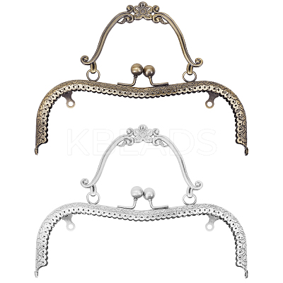 2Pcs 2 Colors Iron Flower Kiss Lock Purse Frame Handle AJEW-BBC0002-38A-1