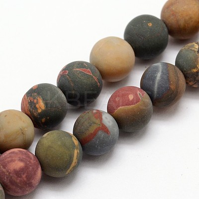 Natural Polychrome Jasper/Picasso Stone/Picasso Jasper Frosted Bead Strands LS-G-O155-03A-8mm-1