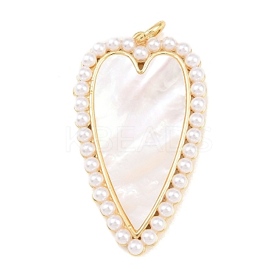 Brass with Natural White Shell Pendants KK-C162-005B-G-1
