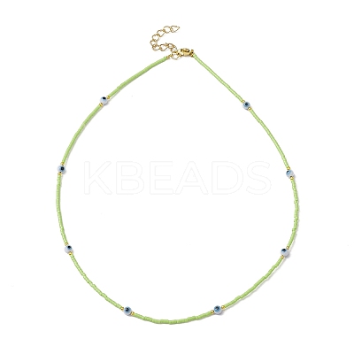 Lampwork Evil Eye & Glass Seed Beads Necklace with Real 18K Gold Plated 304 Stainless Steel Clasps NJEW-JN04597-03-1