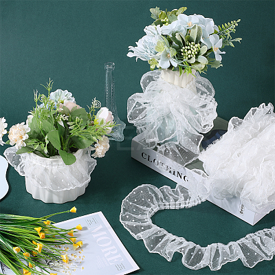 10M Polyester Pleated Lace Trim Ribbon DIY-GF0009-03C-1