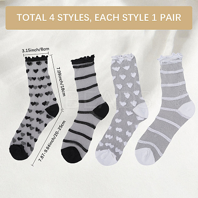 EATCABIN 4 Pairs 4 Styles Nylon Glass Silk Socks for Women Girls AJEW-CN0004-33-1
