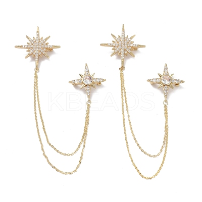 Star with Tassel Chain Brooch Pin JEWB-K006-12G-1