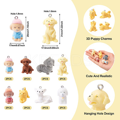 16Pcs 8 Styles Flocky Resin Pendants RESI-TA0003-61-1