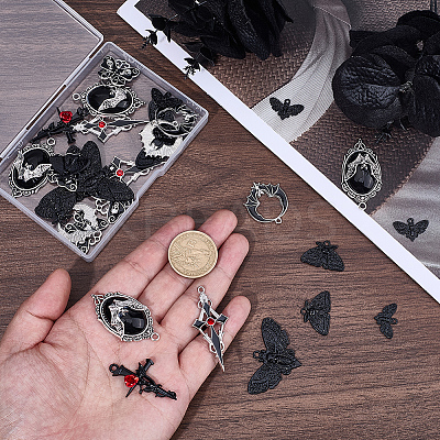32Pcs 8 Styles Gothic Halloween Theme Alloy Enamel Pendants FIND-BM0001-20-1