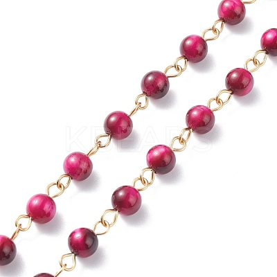 3.28 Feet Handmade Natural Tiger Eye Dyed & Heated Beaded Chains X1-AJEW-JB01092-04-1