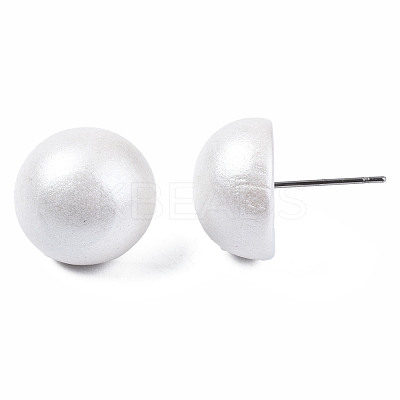 Painted Half Round Schima Wood Earrings for Girl Women EJEW-T017-02H-1