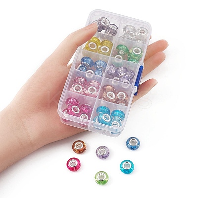 60Pcs 10 Colors Rondelle Resin European Beads RPDL-YW0001-09-1