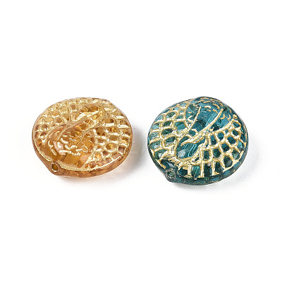 Flat Round with Peacock Glass Beads GLAA-T025-70M-1