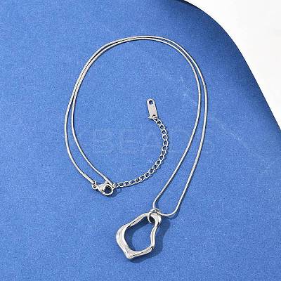 304 Stainless Steel Hollow Irregular Teardrop Pendant Round Snake Chain Necklaces for Women NJEW-G188-01P-1