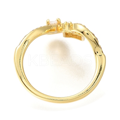 Rack Plating Brass Micro Pave Cubic Zirconia Open Cuff Rings for Women RJEW-M022-36G-1