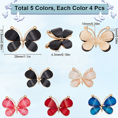 20Pcs 5 Colors Light Gold Plated Alloy Glass Pendants GLAA-SC0002-32-1