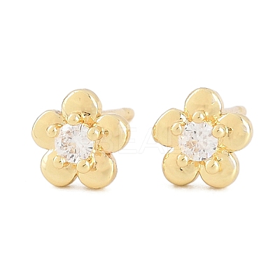 Brass Micro Pave Clear Cubic Zirconia Stud Earrings EJEW-F405-15G-1