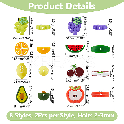 16Pcs 8 Styles Food Grade Eco-Friendly Silicone Focal Beads SIL-DC0001-55-1