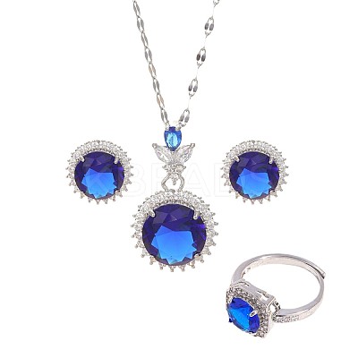 Flat Round Brass Micro Pave Cubic Zirconia Stud Dangle Earrings & Pendant Necklaces & Rings FS-WG5AAF4-04-1