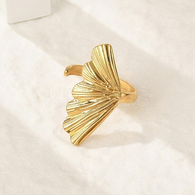 Leaf 304 Stainless Steel Open Cuff Rings for Women LS-RJEW-G338-06G-1