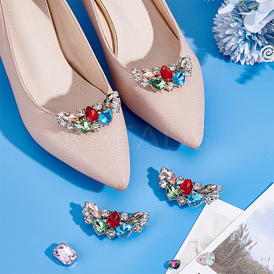 4Pcs 2 Colors Wing Alloy with Glass Rhinestone and Iron Shoe Buckle Clips FIND-PH0027-96A-1