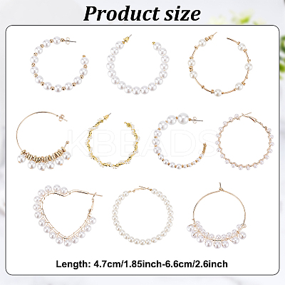 10 Pairs 10 Style Plastic & Resin Imitation Pearl Beaded Hoop Earrings Set EJEW-AN0003-45-1