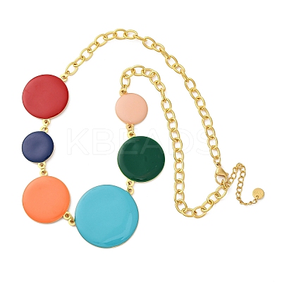 Summer 304 Stainless Steel Colorful Enamel Flat Round Link Chain Necklaces NJEW-S452-01G-1
